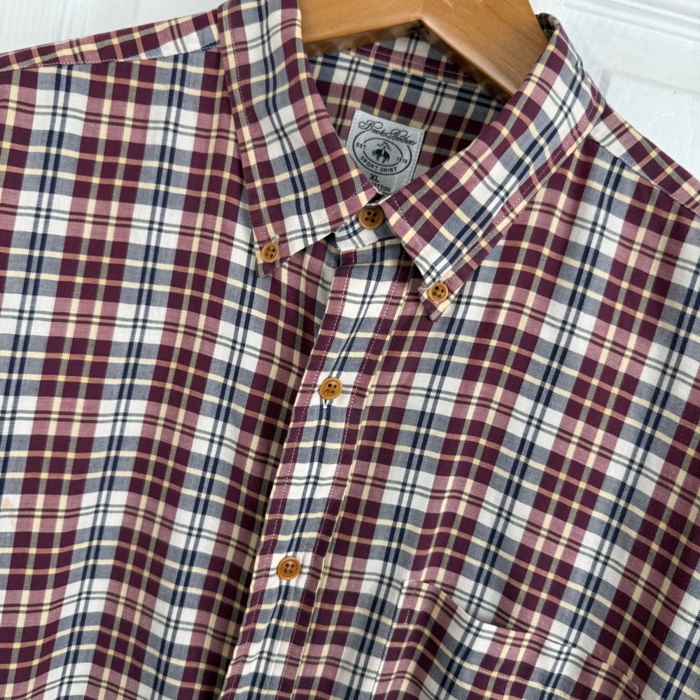 Brooks Brothers Plaid Button Down Sports Shirt XL Burgundy Navy Cotton Fall‎